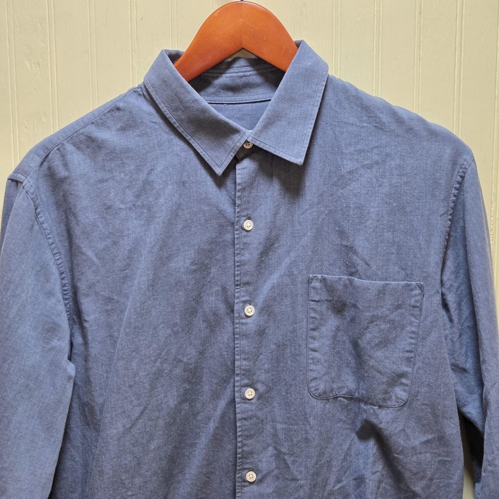 Sandro Shirt Mens XL Blue Chambray Long Sleeve Button Up Cotton Casual Pocket‎